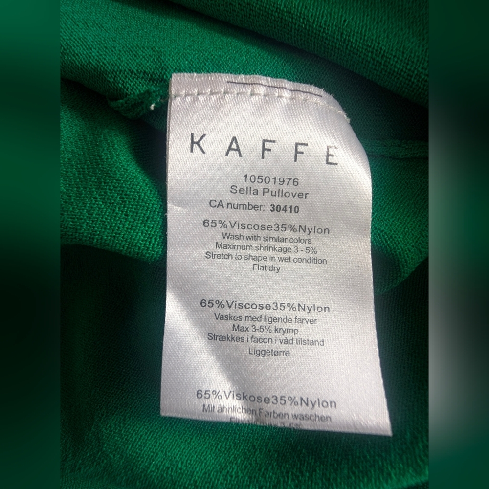 KAFFE Green V-Neck Knit Pullover Ruffle Bell Sleeve Sweater Sella Viscose Blend - Picture 7 of 7
